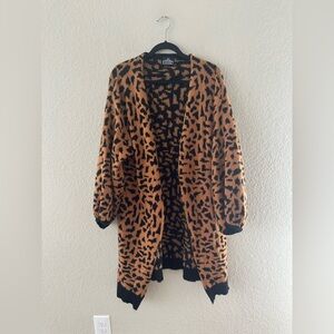 Angie Leopard Print Open Front Cardigan Oversized Fit Size Small